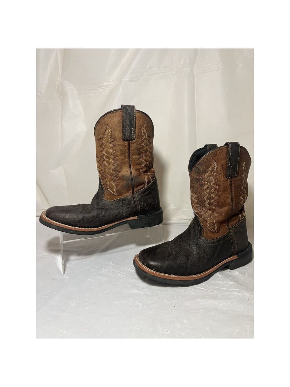 DAN POST DPC-2945 KIDS MULTI BROWN LEATHER WESTERN COWBOY BOOTS 2D